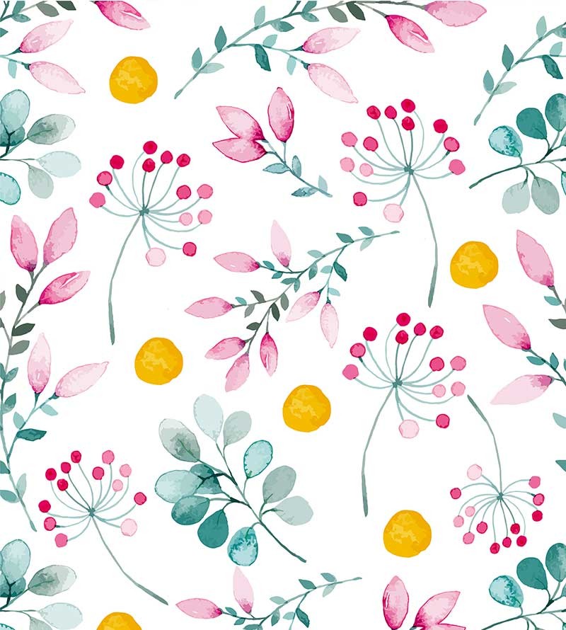 Papel de parede florido com laranjas em cores de rosa e verde - Infantil 233