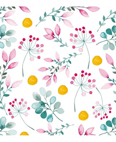 Papel de parede florido com laranjas em cores de rosa e verde - Infantil 233