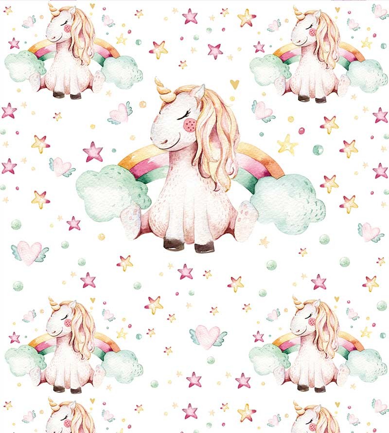 Papel de parede com unicórnios em tons rosas claros e derivados - Infantil 234