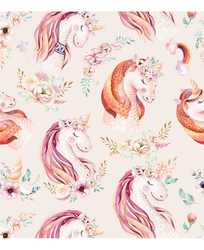 Papel de parede com unicórnios com fundo rosa claro e unicórnios em rosa escuro e branco - Infantil 236