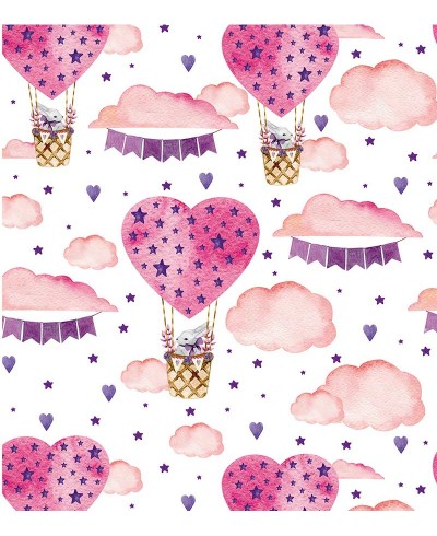 Papel de parede com balões em formas de coração e coelhinhos voando - Infantil 223