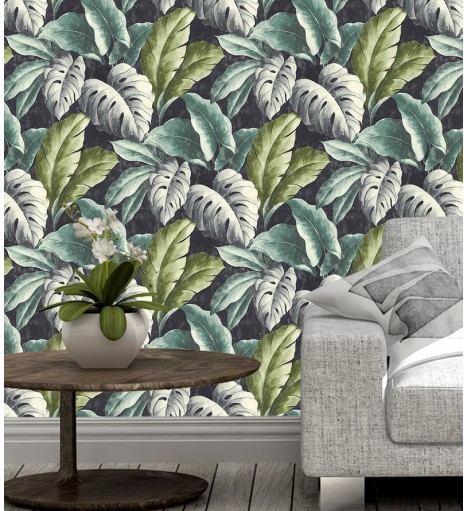 Papel de Parede Folhagem Tropical em Tons de Verde
