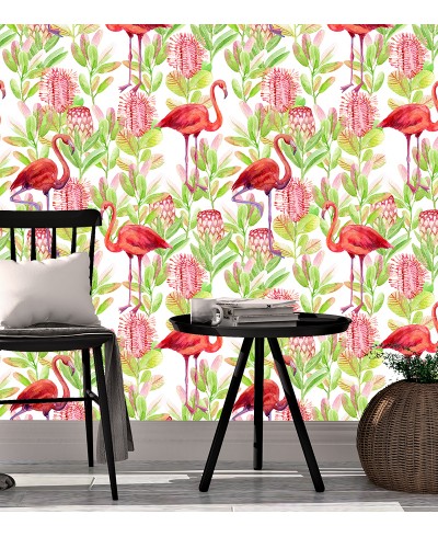 Papel de Parede Flamingos Tropicais