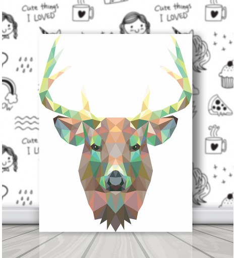Quadro decorativo Cervo poligonal, em tons escuros. Poligonal 04