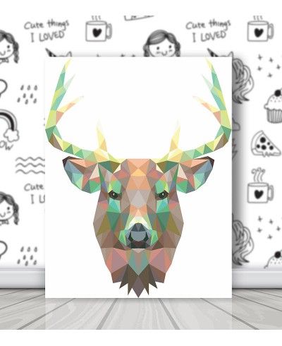 Quadro decorativo Cervo poligonal, em tons escuros. Poligonal 04