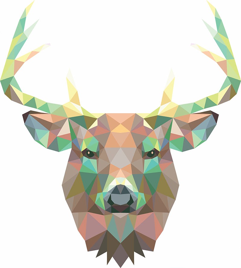 Quadro decorativo Cervo poligonal, em tons escuros. Poligonal 04