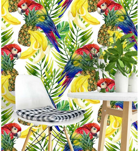 Papel de Parede Tropical Araras em Bananeira