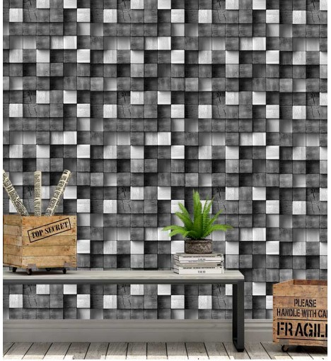 Papel de Parede Bloco 3D de Madeira