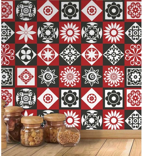 Adesivo Azulejo Grego Vermelho Mandala