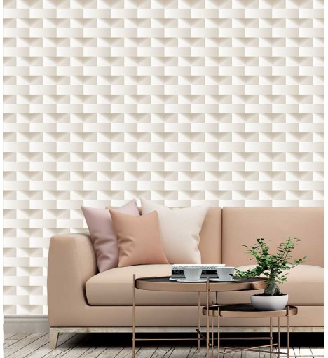 Papel de Parede 3D Tijolinho com efeito de sombras em Tons de Bege