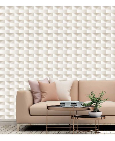 Papel de Parede 3D Tijolinho com efeito de sombras em Tons de Bege