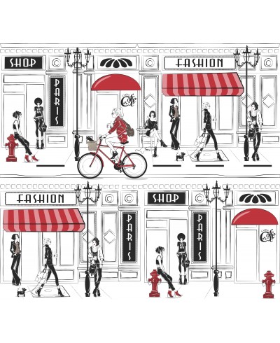 Papel de Parede Infantil Paris, estilo jornal, com cores Branco, preto e vermelho