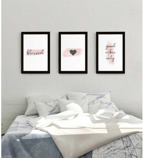 Kit Quadros Blessed, Coração, Good Vibes Only