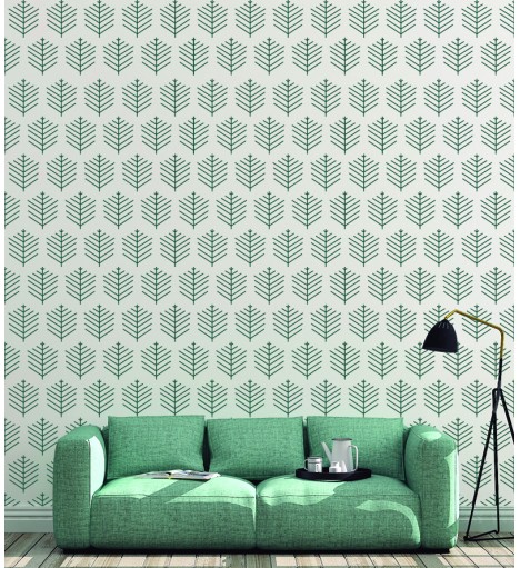 Papel de parede Folhagem geométrica em cores de verde.