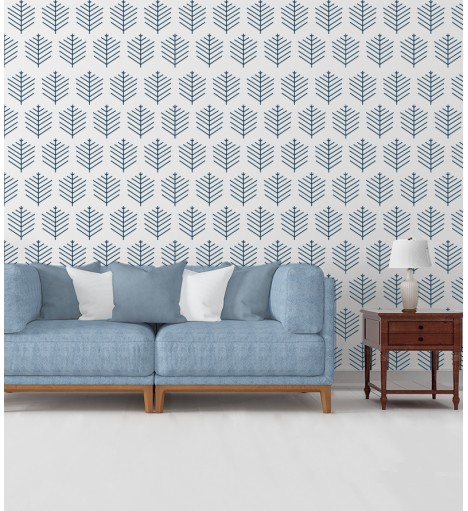 Papel de parede Folhagem geométrica em cores de azul.