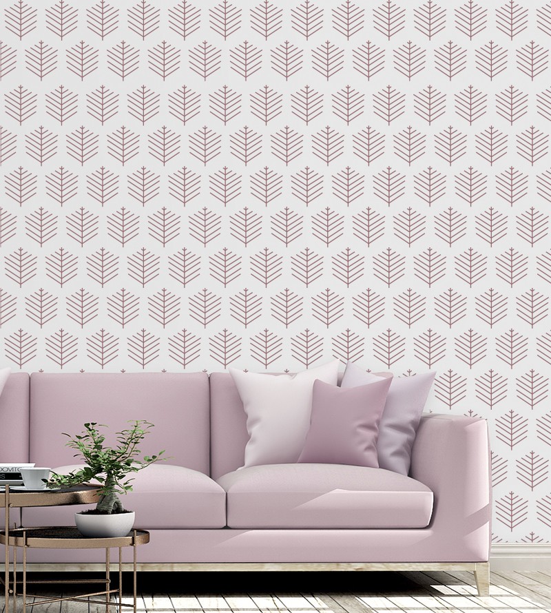 Papel de parede Folhagem geométrica em cores de rosa.