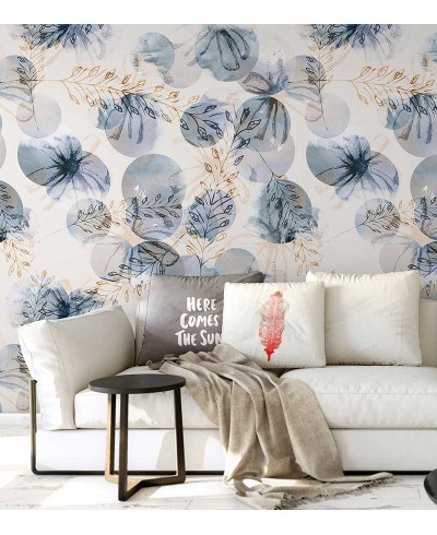 Papel de parede contemporâneo com desenhos em flores e trigos