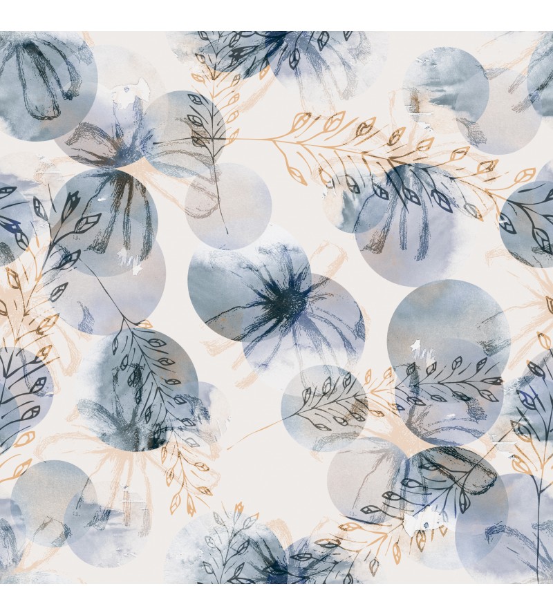 Papel de parede contemporâneo com desenhos em flores e trigos