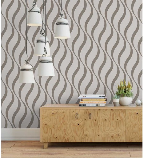 Papel de parede contemporâneo com ondas e fundo cinza