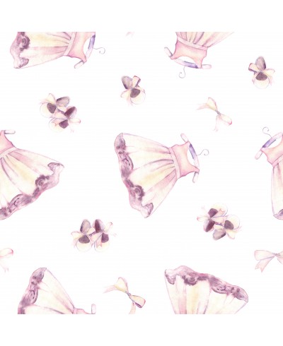 Papel de parede com vestidos e laços, em tons de roxo e branco Papel de parede com vestidos e laços, em tons de roxo e branco