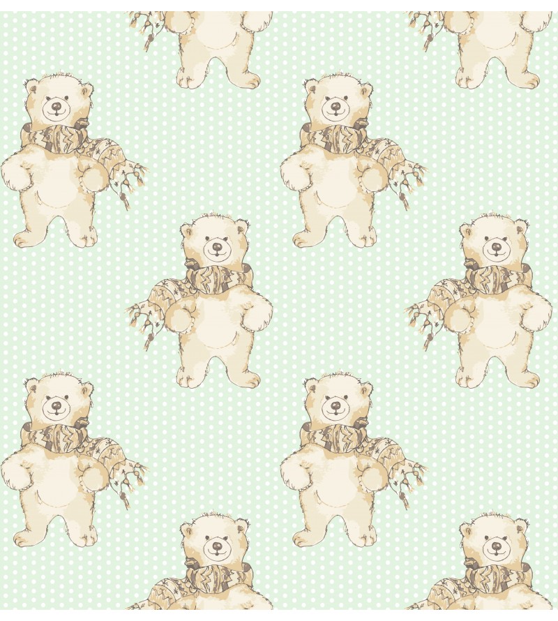 Papel de parede com ursinhos e listras em tons de azuis