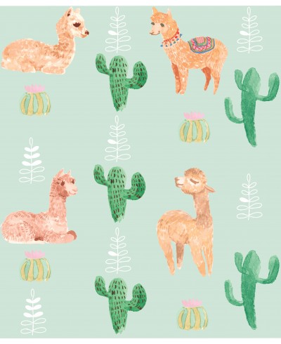 Papel de parede com Lhamas e cactos fofos Papel de parede com Lhamas e cactos fofos