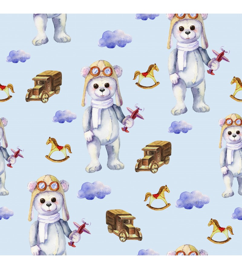 Papel de parede com Ursinhos, nuvens e cavalinhos