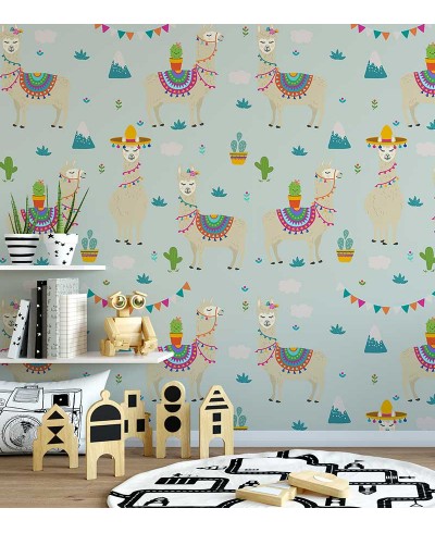 Papel de parede com Lhama, cactos e montanhas