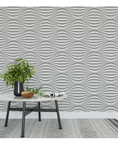 Papel de Parede 3D ondas com efeito de sombras em Tons de branco e cinza Papel de Parede 3D ondas com efeito de sombras em Tons de branco e cinza