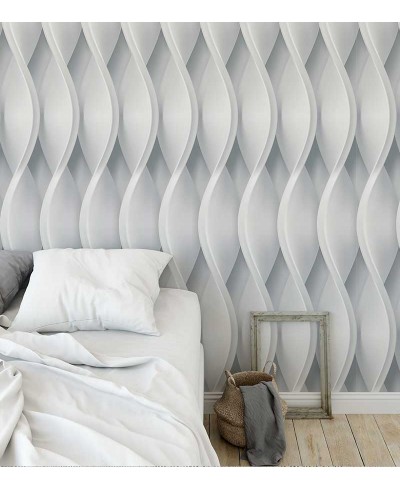 Papel de Parede 3D ondas laterais em tons de branco e cinza