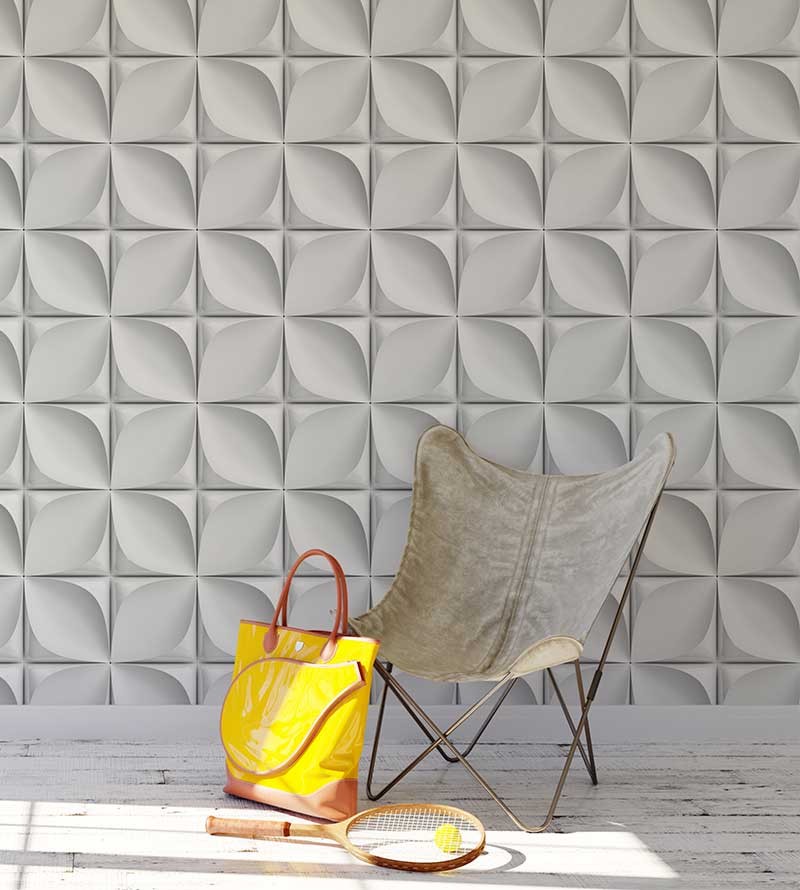 Papel de Parede 3D Flores em tons brancos e cinza