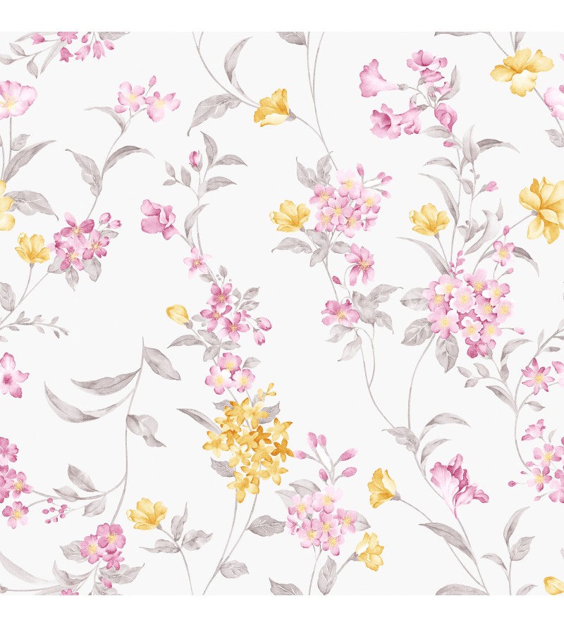 Papel de parede flores rosas e laranjas e fundo bege