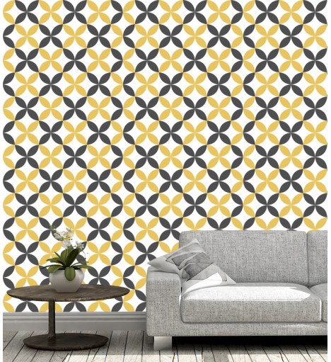 Papel de parede Flor geométrica Amarela e Cinza