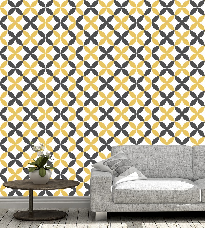 Papel de parede Flor geométrica Amarela e Cinza