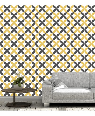 Papel de parede Flor geométrica Amarela e Cinza Papel de parede Flor geométrica Amarela e Cinza