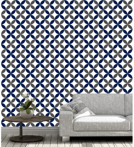 Papel de parede Flor geométrica Azul e cinza