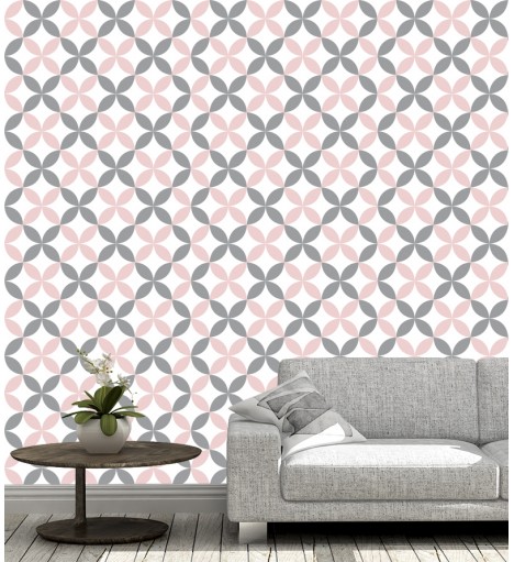 Papel de parede Flor geométrica Rosa e Cinza claro
