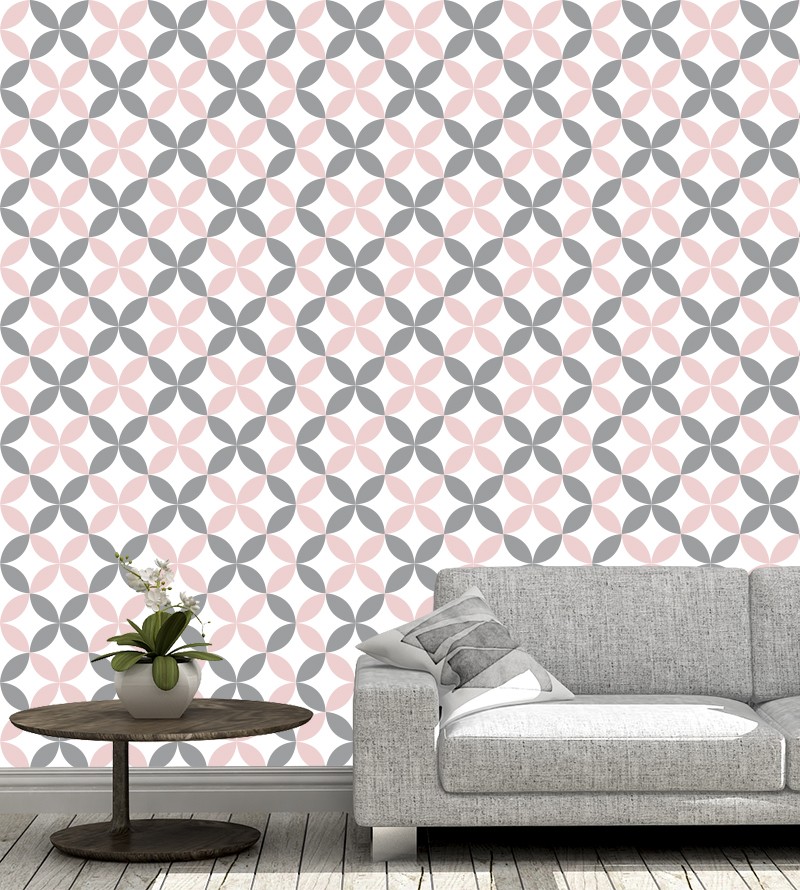Papel de parede Flor geométrica Rosa e Cinza claro