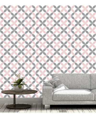 Papel de parede Flor geométrica Rosa e Cinza claro Papel de parede Flor geométrica Rosa e Cinza claro