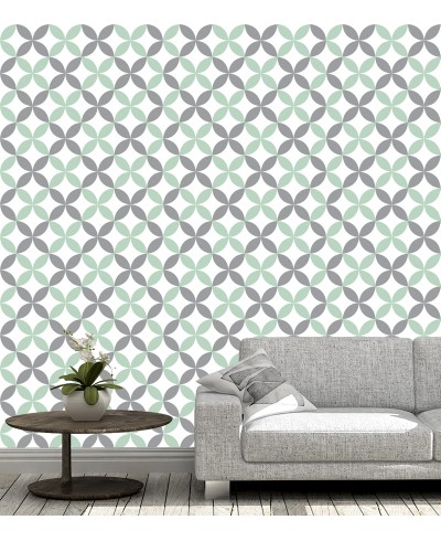 Papel de parede Flor geométrica Verde e Cinza Claro Papel de parede Flor geométrica Verde e Cinza Claro