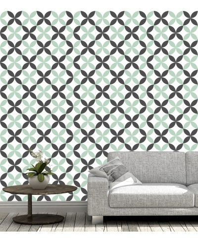 Papel de parede Flor geométrica Verde e Cinza Papel de parede Flor geométrica Verde e Cinza