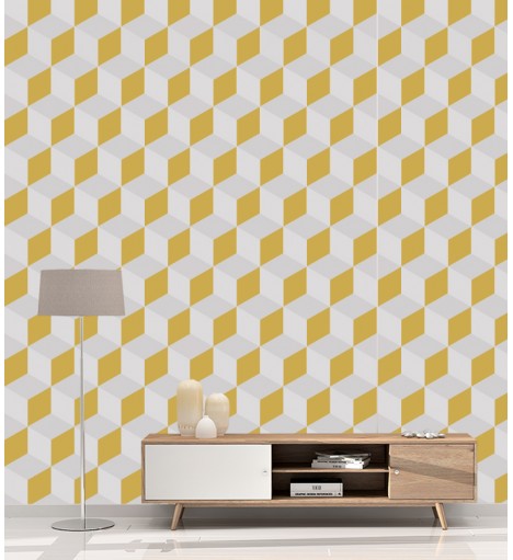 Papel de parede Triangulos 3d amarelo e cinza