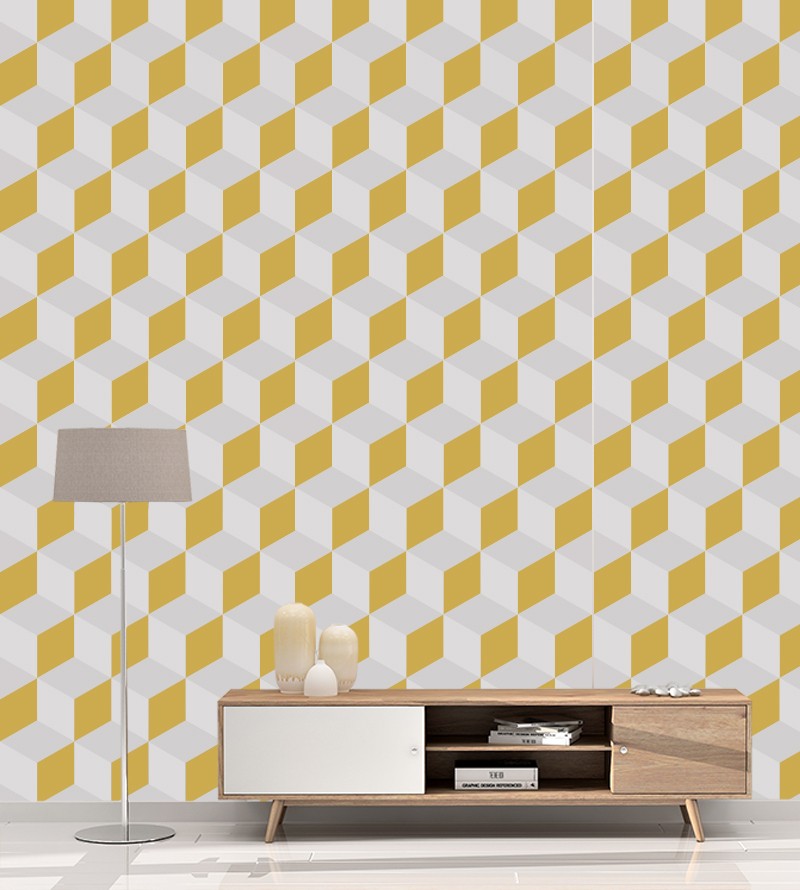 Papel de parede Triangulos 3d amarelo e cinza