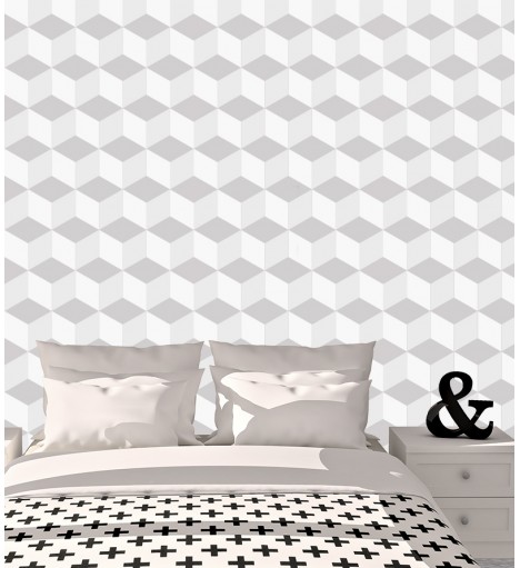 Papel de parede Triangulos 3d Branco e cinza