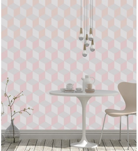 Papel de parede Triangulos 3d Rosa e cinza