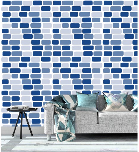 Papel de parede Tijolinhos azul texturizado