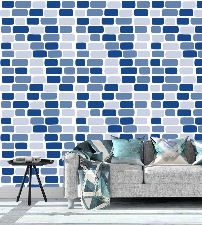 Papel de parede Tijolinhos azul texturizado