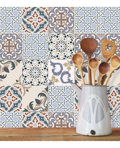 Adesivo Hidraúlico de parede fosco em tons azul, bege, marrom, cinza, e preto