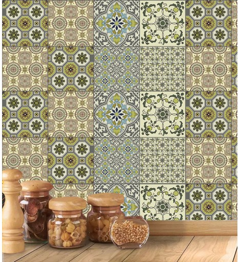 Adesivo Hidraúlico de parede fosco em tons verde musgo e bege