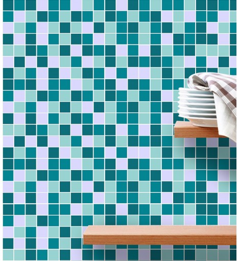 Adesivo Azulejo Pastilhas Em Tons de azul, cinza e branco